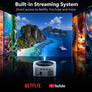 HAPPRUN Smart Projector, Native 1080P Full HD with 4K Decoding, 1500 ANSI Lumens, Built-In Streaming Apps, Dolby Audio Dual Speakers, AI Auto Focus & Keystone, WiFi 6 & Bluetooth 5.2, 300-Inch Projection, J7-W
