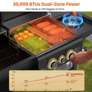 Tcisa 3-Burner Gas and Charcoal Grill Combo, Dual Fuel 30,000 BTU, 748 Sq In Cooking Space, Black Steel Construction