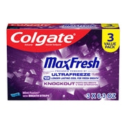 Colgate Max Fresh Knockout Mint Toothpaste, Enamel-Safe with Mini Breath Strips, Fluoride Cavity Protection, Whitening, 3 Pack 6.3 oz