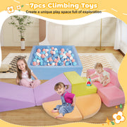 Yexmas 7-Piece Soft Foam Climbing Toys Set with Ball Pit, Indoor Play Gym for Toddlers, Multicolor, SF005F