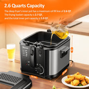TINANA YH-DF-01 Electric Deep Fryer, 5.9 Qt Enamel Fry Pot, 2.6 Qt Oil Capacity, Stainless Steel, Adjustable Temperature Control, Black