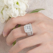 SHELOVES Jewelry Princess Halo Wedding Engagement Ring Set with AAAAA Cubic Zirconia, 925 Sterling Silver, Size 10