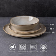 AmorArc ADW007CP-24 Ceramic Dinnerware Sets, 24-Piece Handmade Reactive Glaze Stoneware Plates and Bowls Sets, Cappuccino