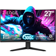 Z-Edge UG27S 27 Inch Curved Gaming Monitor, FHD 1080P, 300Hz Refresh Rate, 1ms Response Time, AMD FreeSync, HDR, Black