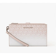 Michael Kors Jet Set Travel Double Zip Phone Wristlet Wallet, Powder Blush Ombre, Logo-Printed Canvas, Gold-Toned Appliques, 7.25 in