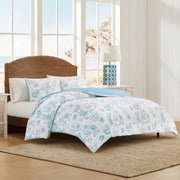 Coastal Living 40975 3-Piece Lightweight 100% Cotton Reversible Blue Ocean Comforter Set, Full/Queen
