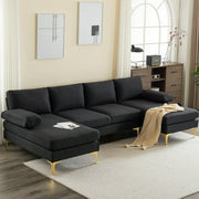 Ktaxon Modern U-Shape Soft Linen Fabric Sectional Couch
