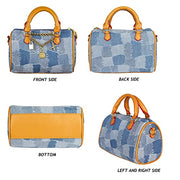JOZZYAPA Mini Denim Purse Quilted Checkered Light Blue Canvas Tote Crossbody Handbag with PU Leather Handle, 8.6x5.5x4 in, Jozzyapa-jb