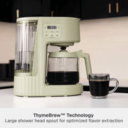 Thyme & Table Programmable Drip Coffee Maker, 12-Cup, 60oz Removable Water Reservoir, 4 Brew Modes, Warming Plate, Eucalyptus Green, TT2252R-ECOM