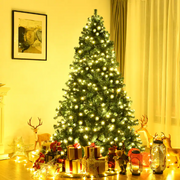 Costway COST00559 7.5Ft Pre-Lit PVC Artificial Christmas Tree Hinged w/ 400 LED Lights & Stand New