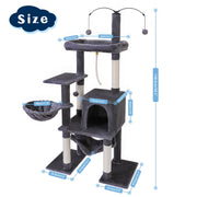 Vibrant Life 58.5in Multi Level Cat Tree Tower with Double Base, Gray, Interactive Dangling Balls, Sisal-Wrapped Scratching Posts