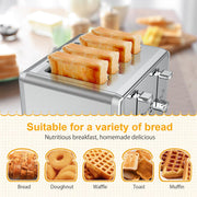 Whall KST023GU Stainless Steel Toaster, 6 Bread Shade Settings, Bagel Defrost Cancel Functions, Extra-Wide 1.5-Inch Slot, High Lift Lever, Removable Crumb Tray, KST023GU