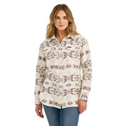 Wrangler Women's Retro Unlined Boyfriend Fit Shacket with Aztec Print, Cream Multi, Longline Silhouette