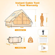 Qunler Inflatable Camping Tent, Rapid 5-Min Setup, Waterproof 210D Oxford Fabric, Windproof Cabin Shelter, Beige, Fits 4-6 People