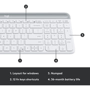 Logitech 920-009443 Slim combo Keyboard & Mouse, Ultra-Thin Design, White, Wireless With 2.4GHz Usb
