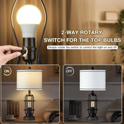 Cinkeda Modern Table Lamps Set of 2, Black Industrial Metal Frame, Beige Linen Shade, 3-Way Dimmable Touch Nightlight, USB A+C Ports, AC Outlet, 25.3 in WM-TD242