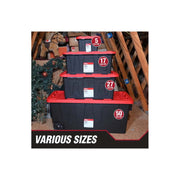 Hyper Tough 206253 Stackable Snap Lid Plastic Storage Bin Black Base/Red Lid Set of 4 (27 Gallon)