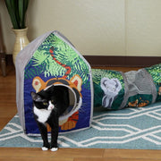 SportPet Designs Kitty City Safari Jungle Cat Play Set, Collapsible 3-Piece Combo with Lion Cube, Tiger Hideout, Safari Tunnel
