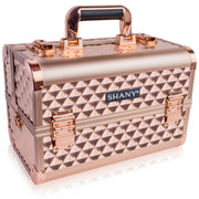 SHANY Premier Fantasy Professional Makeup Train Case, Rose Gold, Lockable Cosmetic Organizer with 3 Expandable Trays, Brush Holder, Mirror, Shoulder Strap, SH-C20-RGD