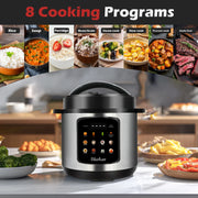 Bluebow 6.5 Quart Electric Pressure Cooker, 8-in-1 Multi Cooker Rice Cooker Slow Cooker Saute Steamer, Stainless Steel