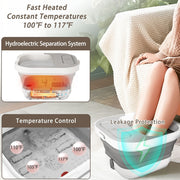 UNIFULL Foot Spa Bath with Fast Heating PTC System, Temperature Control 100-117F, Massage Rollers, Dual Oxygen Bubble Outlets, Red Light, Collapsible Design, Pedicure Kit FM-1022005