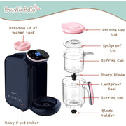 BrushinBella BFP-1600 5-in-1 Baby Food Maker with Soup Tray, Black/Hot Pink