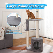 Vibrant Life Cat Tree, 47 in Multi-Level Tower with 3 Sisal-Wrapped Scratching Posts, 5 Soft Platforms, Plush-Lined Condo, Gray