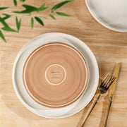 AmorArc Ceramic Dinnerware Set for 4, Speckled Stoneware Plates & Bowls w/Unglazed Terracotta, Beige, 12-Piece