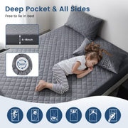 GPED SWaterproof Mattress Pad Full Size, Quilted Mattress Protector with Deep Pocket up to 22 Inches, Noiseless Soft Breathable Mattress Cover, Gray