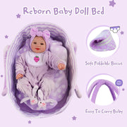 Babeside Lifelike Reborn Baby Doll, 17 Inch, Soft Vinyl and Cloth Body, Realistic Newborn Girl with Bassinet and Feeding Kit