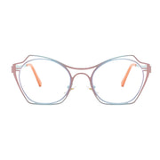 XINGNIAN Women Butterfly Oversized Metal Eyeglasses Frame with Anti-Blue Light Clear Lenses, Blue and Pink, 50mm Lens Width