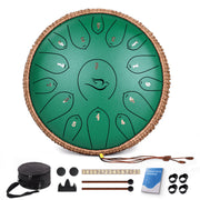 Lidguni 12in Steel Tongue Drum, 15 Hand-Tuned Notes, C Major Scale, Green