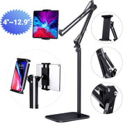 Hanru Tablet Floor Stand, Height Adjustable to 69 in, 360 Rotatable, Arm Stretchable Holder for 4 to 12.9 in Devices, Black