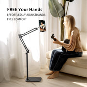 Hanru Tablet Floor Stand, Height Adjustable to 69 in, 360 Rotatable, Arm Stretchable Holder for 4 to 12.9 in Devices, Black