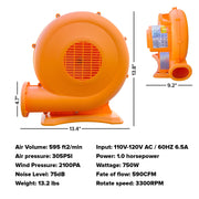 Sportspower Heavy Duty 750W Electric Air Blower, 1.0 HP, 590 CFM, Orange, 25 ft Cord, INF-2703
