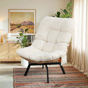 Walsunny Outdoor Wicker Swivel Chair, 360 Oversized Patio Papasan with Thick Beige Cushion, Sturdy Steel Frame, Modern Rattan Lounge Chair, MXZY-BG