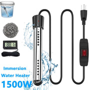 SunshineFace Immersion Water Heater, 1500W, Digital LCD Thermometer, Wool Scrubber - Stainless Steel