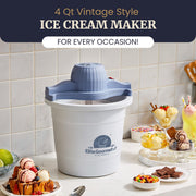 Elite Gourmet Electric Ice Cream Maker, 4Qt Capacity, 50W Motor, Aluminum Freezing Canister, Periwinkle, EIM350