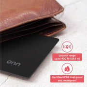 Onn Item Locator Card Bluetooth Tracker, Black, IP68 Waterproof, Compatible with iOS and Android