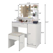 Ktaxon Vanity Set with 3 Color Lighted Mirror, Makeup Table with 3 Storage Shelves & Drawers, Dressing Table Makeup Desk with Stool, White