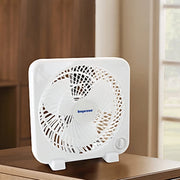 Impress 9 Inch Box Fan, 3-Speed, Whisper-Quiet Operation, Easy Rotary Switch, White, IM-719BX