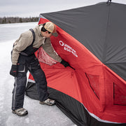 Eskimo Outbreak 850XDP Ice Fishing Shelter, StormShield Insulated Fabric, Dual No-Trip Doors, 7-9 Person, Red/Black, 50850