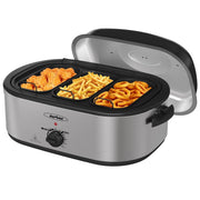 Sunvivi Electric Roaster Oven, 20 Quart, 3-Compartment Buffet Server, Self-Basting Lid, Adjustable 150-450F Temperature Control, Removable Pan and Rack, Silver