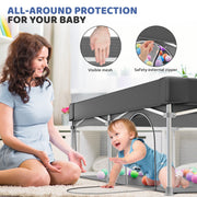 babyeap Foldable Baby Playpen with One-Button Folding, Durable Tear-Resistant Fabric, Breathable Mesh Panels, Non-Slip Feet, Large 62x62x27 in, Deep Gray, TYD012