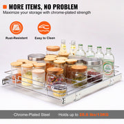 KFFKFF Pull-Out Cabinet Organizer, Durable Chrome-Plated Steel Slide-Out Pantry Shelf, 20 in W x 21 in D x 2.5 in H, Fits 22 in W x 22.5 in D x 7 in H Cabinet Space, LX-C9265B