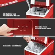 Costway EP24744US-RE Portable Ice Maker Machine Countertop 26Lbs/24H Self-cleaning with Scoop Red, Red