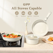 GIPPhau 17 Piece Large Ceramic Nonstick Cookware Set with Detachable Handles, Oven Safe, Induction Compatible, Dishwasher Safe