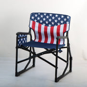 Seina Patriotic Outdoor Foldable Rocking Chair with Armrests, Cup Holder, Side Pocket, 300 lb Capacity