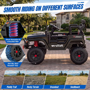Wisairt 24V Kids Ride On Truck, 4WD Electric Car with Four 200W Motors, Parent Remote Control, LED Lights, Music, 3 Speeds, 2 Seater, Black, XB-1268