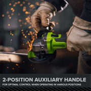Greenworks AG590A2 24V Cordless 4-1/2 in Brushless Power Angle Grinder, 3-Speed Settings, Adjustable Handle, Tool-Free Guard, 3.6 lb